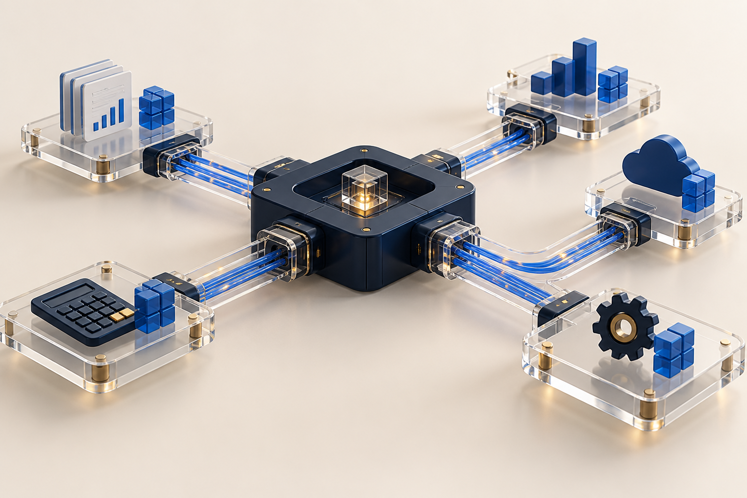 Pont modulaire reliant des systèmes par des connecteurs